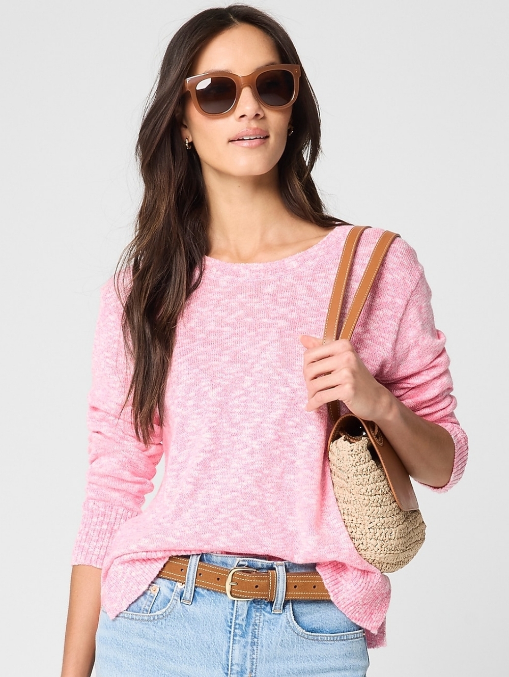 J. Crew Heathered Pink Beach Crewneck Sweater